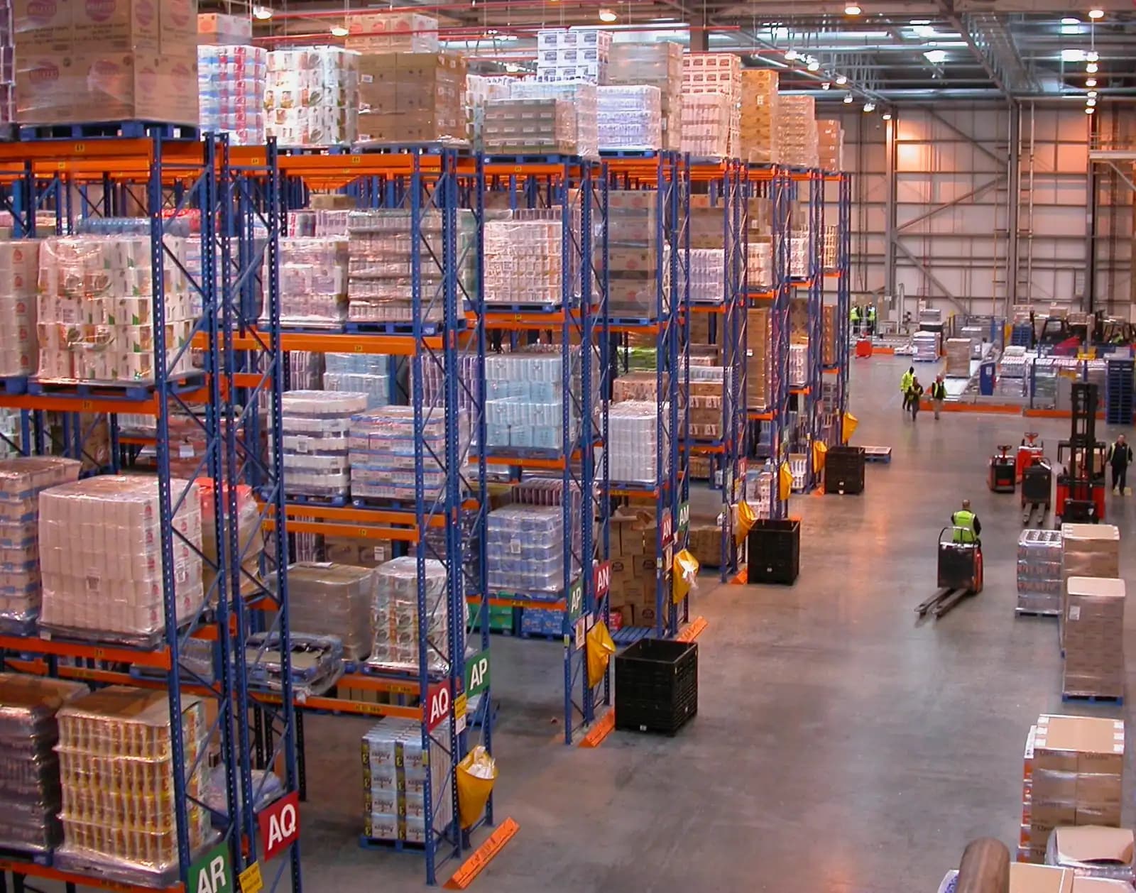 Warehouse racking stacked with pallets