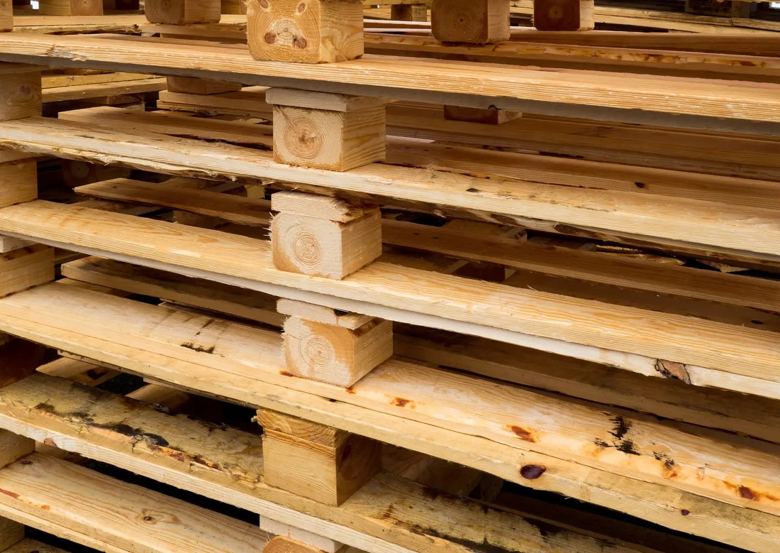 A stack of wooden pallets